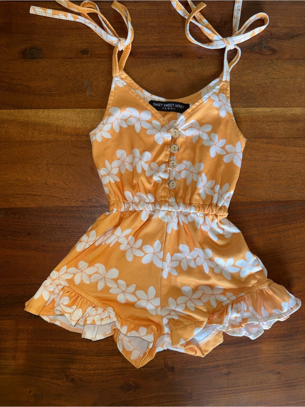 Orange Floral Tie-Shoulder Romper for Kids